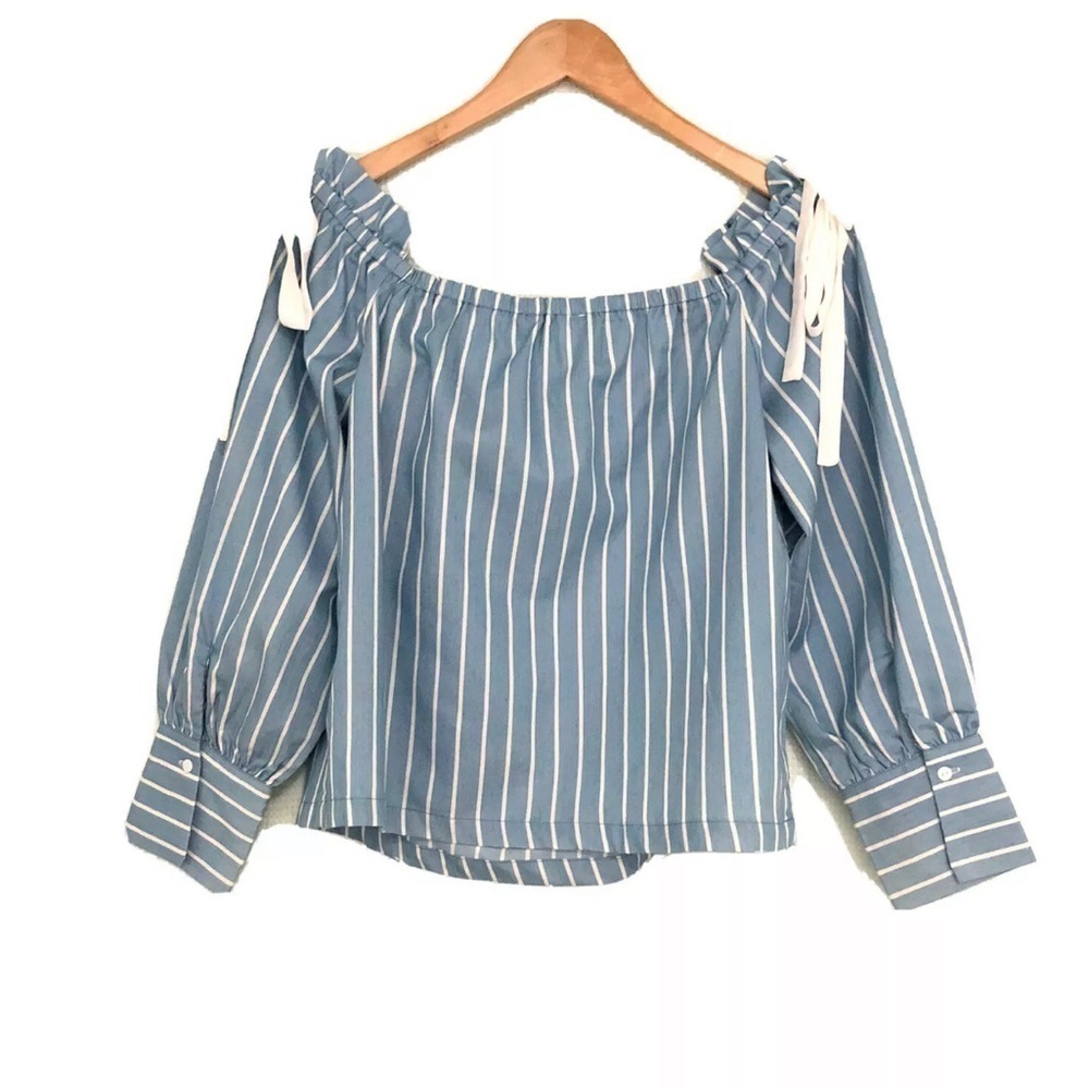 NEW Six One Eight 618 Blue & White Stripe Top Off The Shoulder Women's Medium